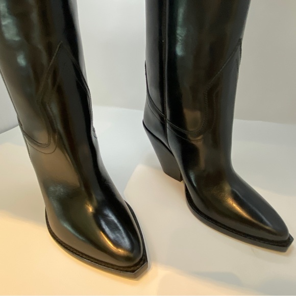 ❌SOLD❌ Isabel Marant Women's Black Lomero Leather Knee-high Western Boots (36) - Picture 4 of 13